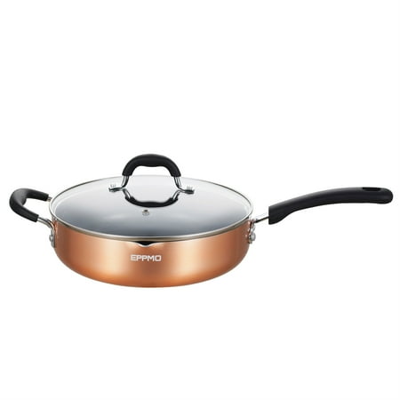 

7.5 in. Copper Aluminum Nonstick Saute Pan in Copper with Lid