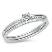 Round White Cubic Zirconia Engagement Ring .925 Sterling Silver Band Jewelry Female Male Size 4