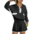 thumbnail image 6 of YOIAVAIOY Tennis sets Women Button Collar Pullover Sweat Shorts 2 Piece Athletic Baseball Outfits Travel Airport Set Resort Matching Wear Black XL, 6 of 9