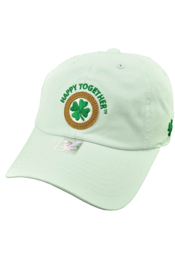 Happy Together Shamrocks Clover Leaf White Relaxed Hat Cap Lucky Adjustable