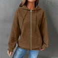 thumbnail image 2 of Breezora Ladies Casual Waffle Knit Hooded Jacket Loose Fit Drawstring Comfortable Fall Winter Outerwear Coat XXXL Size Coffee, 2 of 7