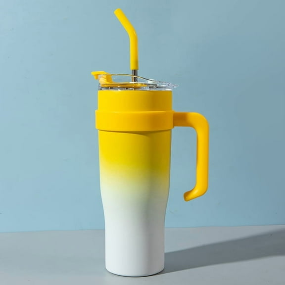 Deebrand 40 oz Stainless Steel Tumbler with Straw and Handle, Double Wall Insulated, White