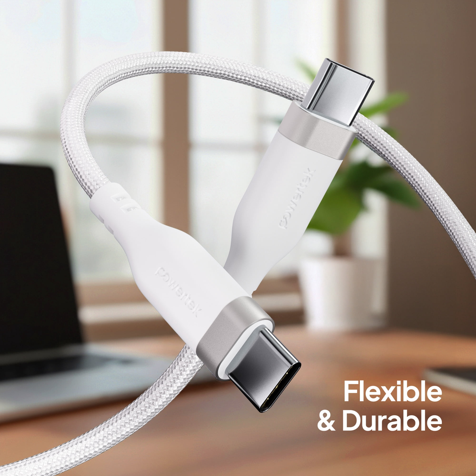 Liquipel Powertek USB C to USB C Fast Charger Cable, 6ft for Galaxy, Note, Tab, MacBook, Premium White