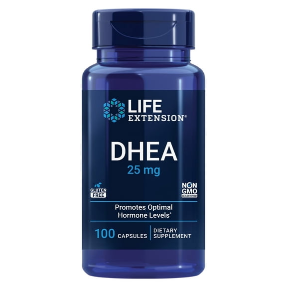 Life Extension DHEA 25 mg – Hormone balance supplement, memory, muscle mass and bone density support, healthy sex drive, gluten-free, non-GMO, 100 capsules