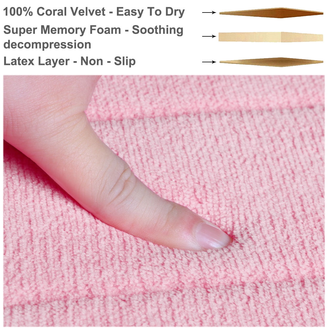Unique Bargains 2-Piece Memory Foam Non-slip Floor Rug 24" x 16" Pink