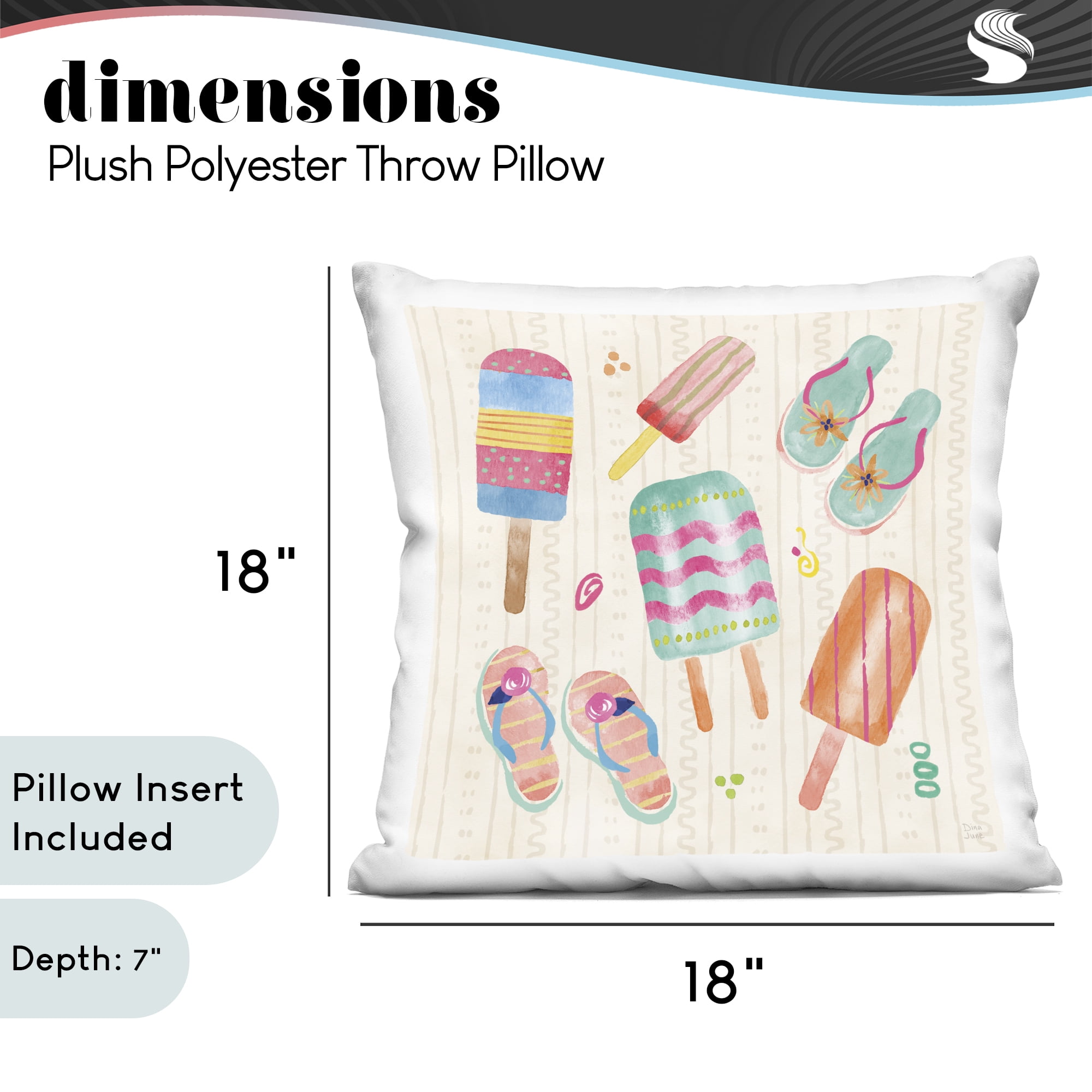 Stupell Industries Summer Popsicles & Sandals Decorative Printed Throw Pillow, design by Dina June, 18 x 7 x 18
