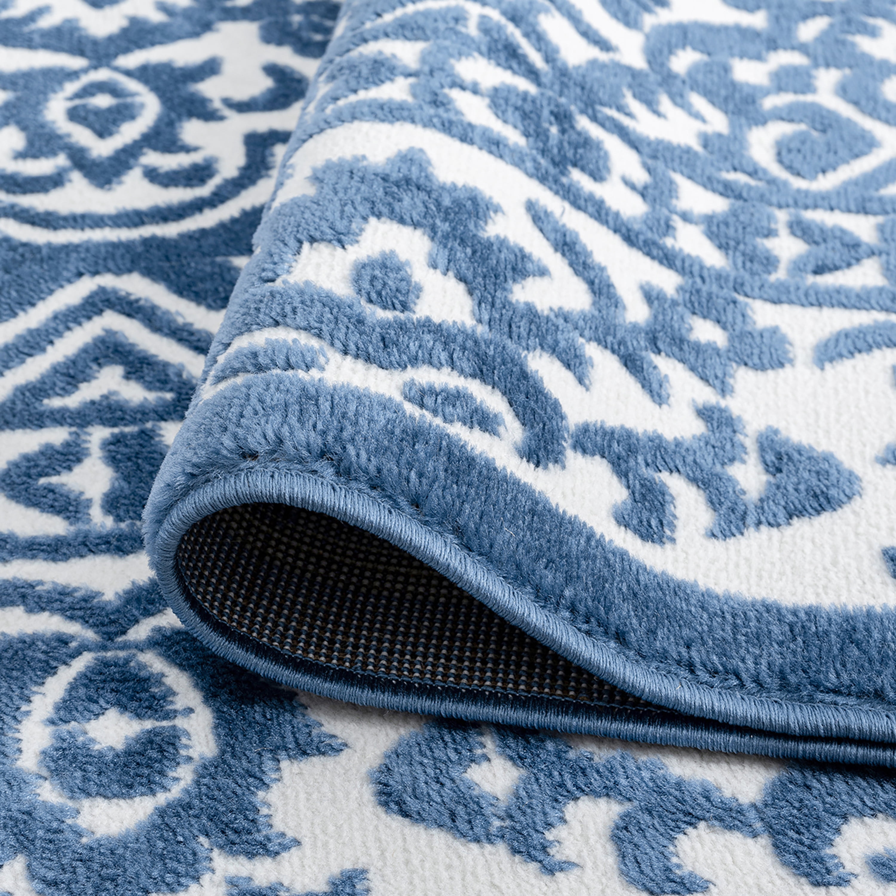 Transitional 2x8 Area Rug (2'3'' x 7'3'') Floral Blue, White Indoor Runner Easy to Clean