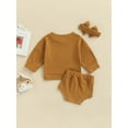 thumbnail image 5 of Kiapeise 0-24M Infant Girl Boy Clothes Set Solid Round Neck Long Sleeve T-shirt+Triangle Shorts+Headband Spring Summer 3pcs, 5 of 8
