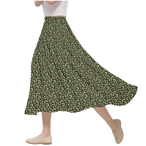 HomeGardon Maxi Skirts for Women Long Skirts Summer Women's Casual Flowers Printed -line Elastic Waist Skirt,S-XXXL