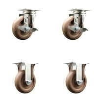 4 Inch 316SS High Temp Glass Filled Nylon Top Plate Caster Set 2 Brake 2 Rigid