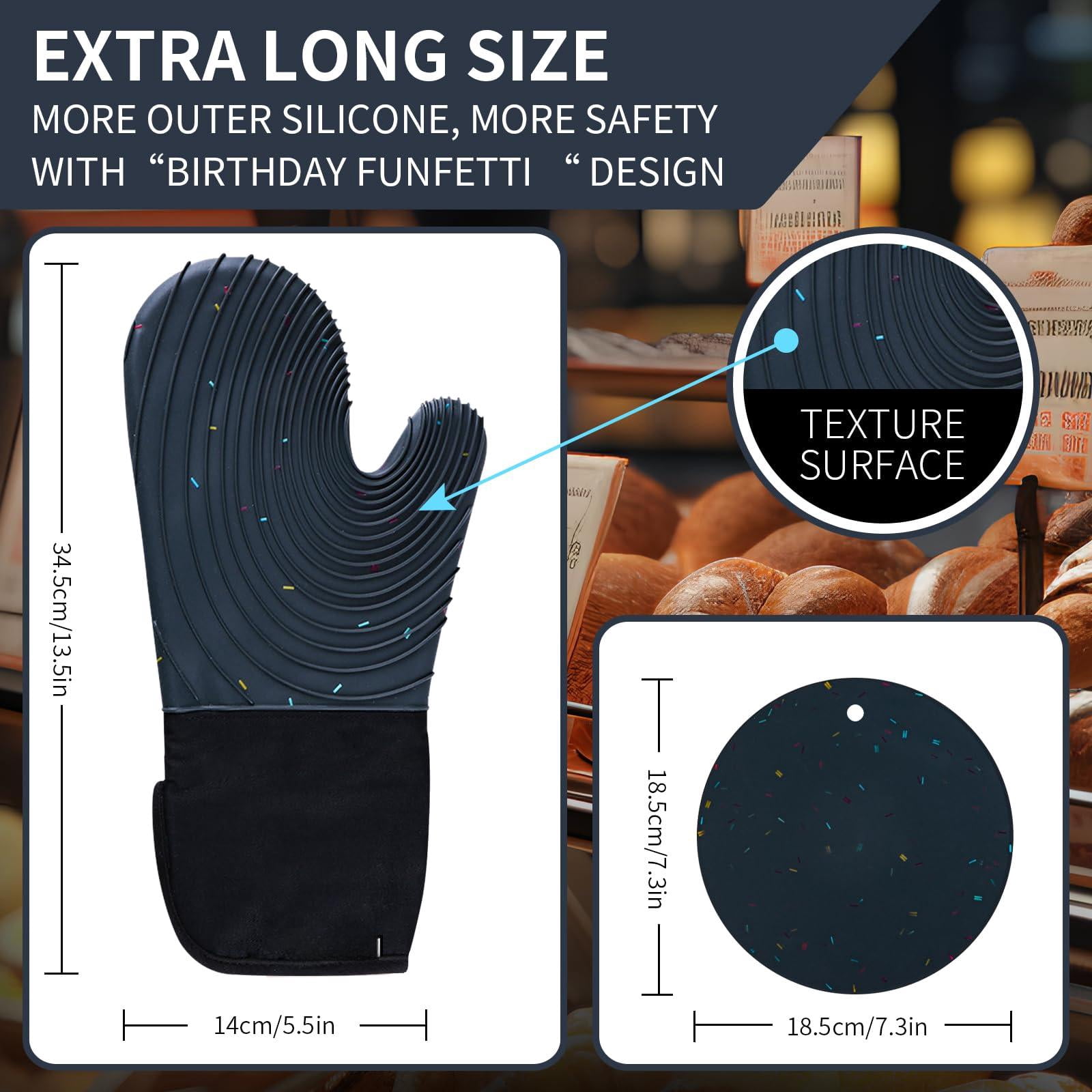 Oven Mitts Darkgrey 4-Piece Silicone Cotton Lined Set for Cooking Baking BBQ