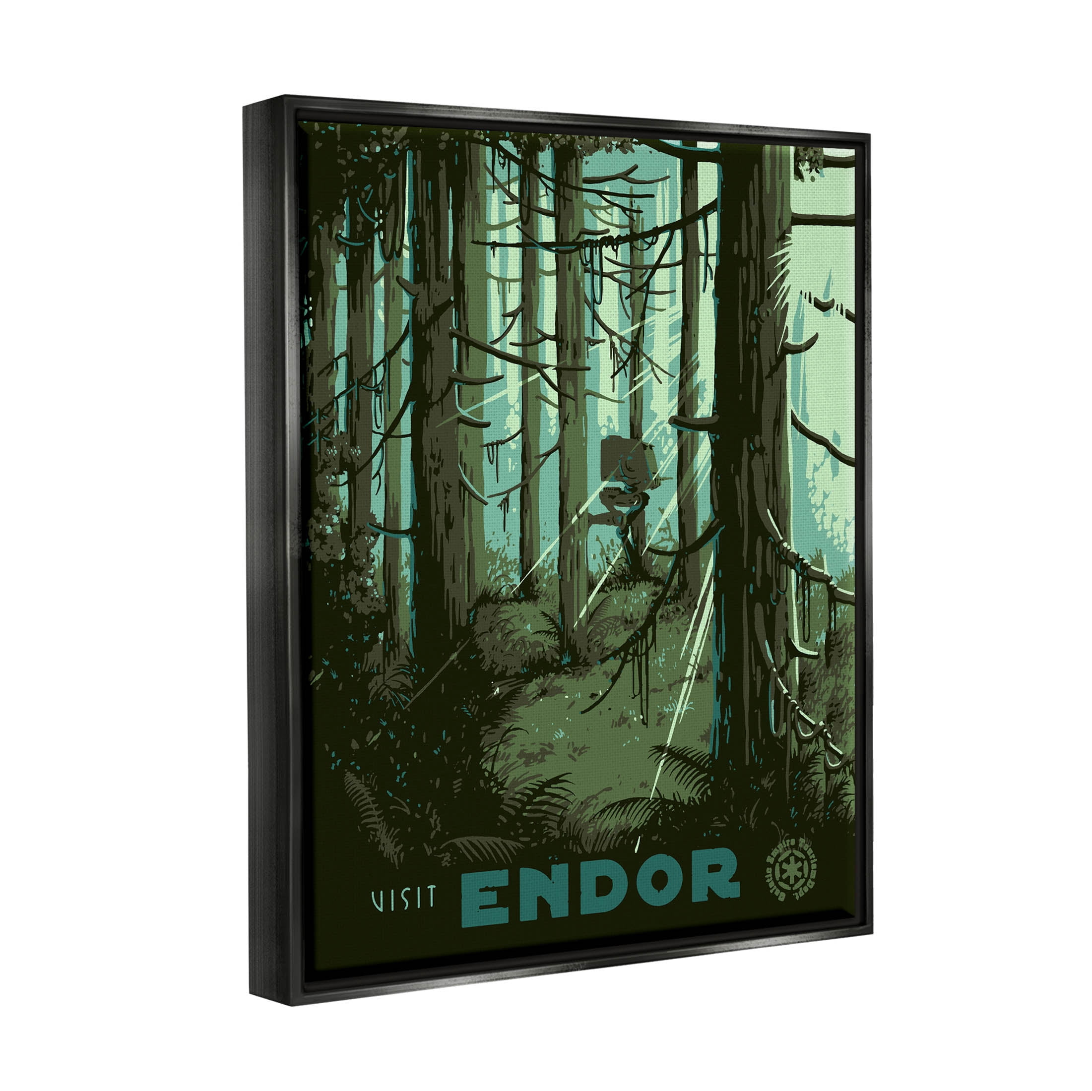 Stupell Industries Science Fiction Fantasy World Endor Graphic Art Jet Black Floating Framed Canvas Print Wall Art, Design by Matheus Lopes Castro