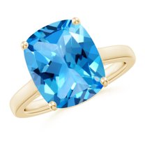 ANGARA Natural 5.8 ct Swiss Blue Topaz Ring with Hidden Accents in 14K Yellow Gold for Women (Size-12x10mm) | November Birthstone, Anniversary, Jewelry Gift for Women | Natural Swiss Blue Topaz Ring