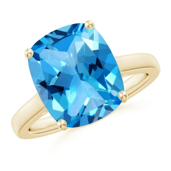 ANGARA Natural 5.8 ct Swiss Blue Topaz Ring with Hidden Accents in 14K Yellow Gold for Women (Size-12x10mm) | November Birthstone, Anniversary, Jewelry Gift for Women | Natural Swiss Blue Topaz Ring
