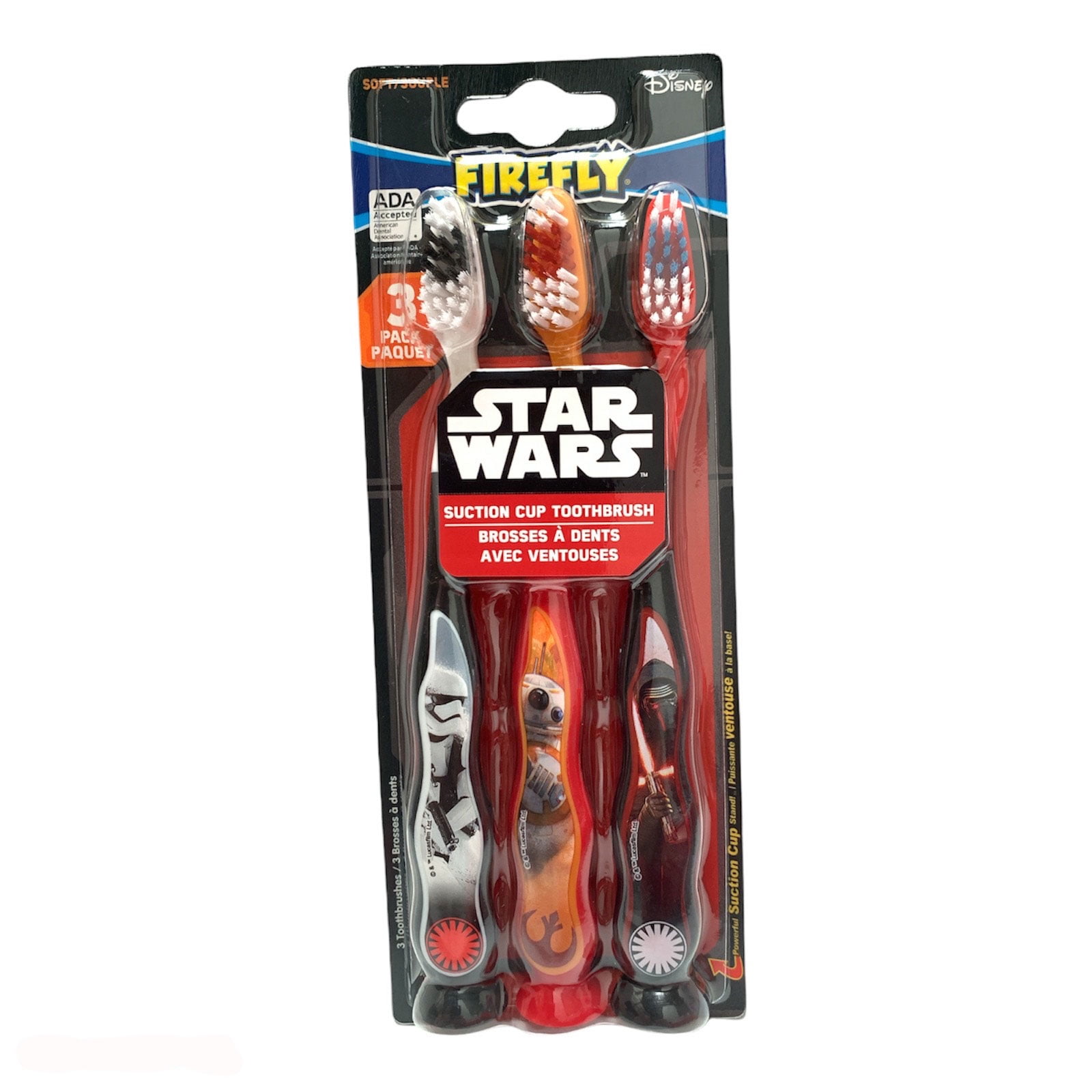 Star Wars Characters Toothbrush 3 Pack Set with Suction Cup