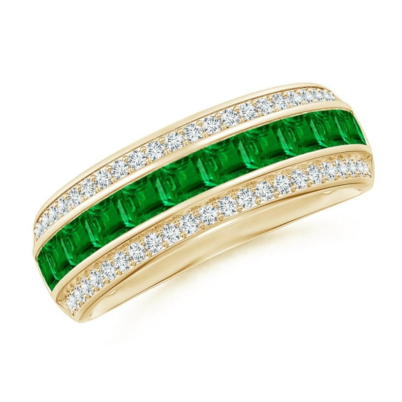 ANGARA Lab Grown Channel-Set Square Emerald and Diamond Half Eternity Band for Women in 14K Yellow Gold (Size-2.5mm) | May Birthstone Jewelry for Her | Lab-Grown Emerald Engagement Ring