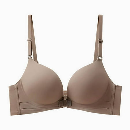 Savings SMihono Women s Plunge V Push Up Bra Front Closure Plus Size Racerback Underwire Tshirt Padded Lace Soft Steel Ring Adjustable Bra Coffee S