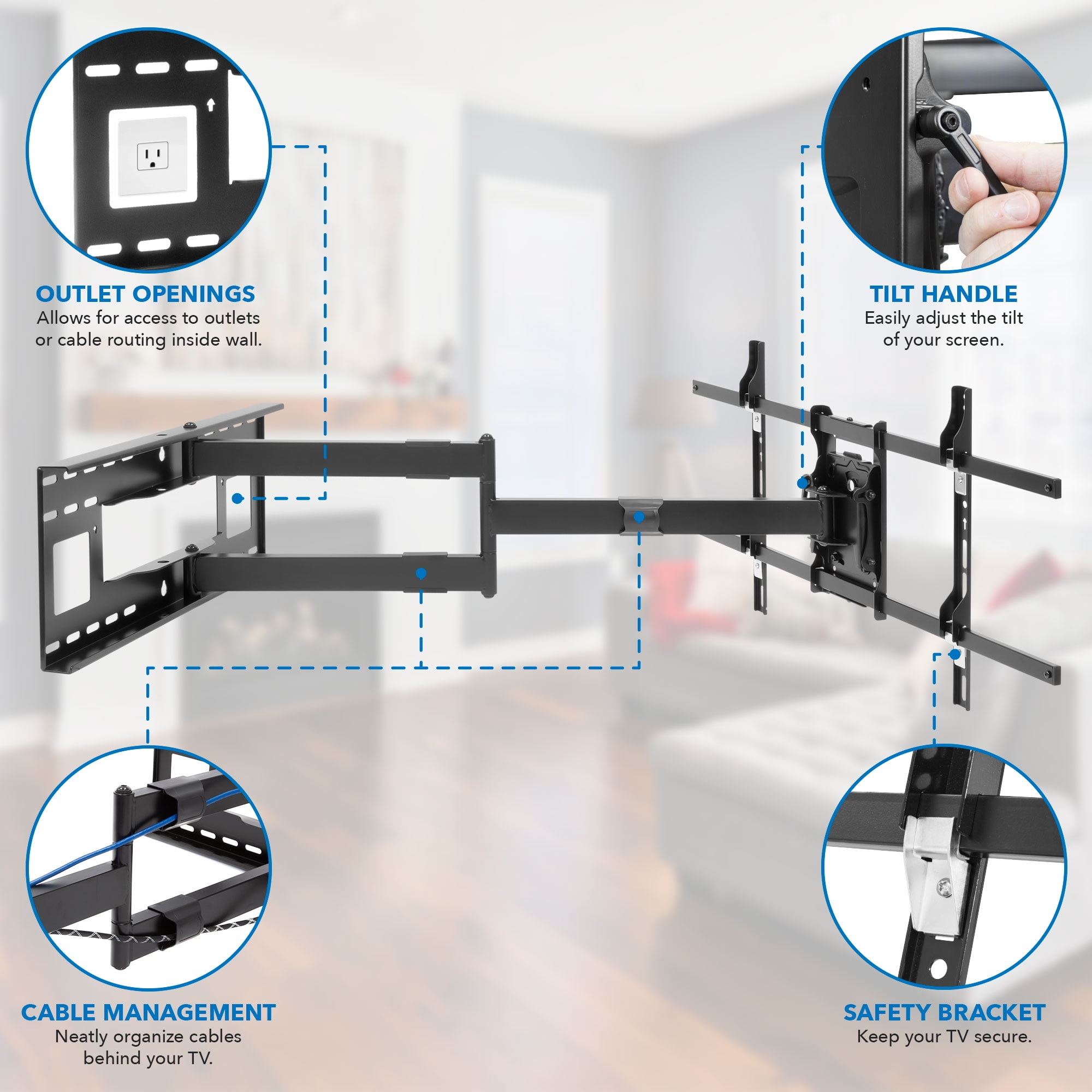 Mount-It! Full Motion TV Wall Mount with Extra Long Extension, Fits 40"- 80" TVs ,  40" Extension,  110 lbs. Capacity