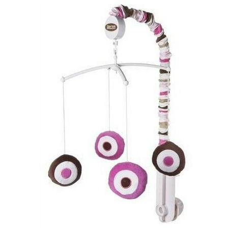 Bacati - Mod Dots/Stripes Pink/Beige/Fuchsia/Chocolate Musical Baby Crib Mobile