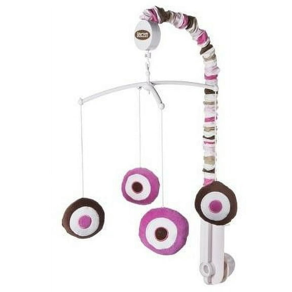 Bacati - Mod Dots/Stripes Pink/Beige/Fuchsia/Chocolate Musical Baby Crib Mobile