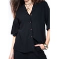 thumbnail image 3 of Jess by Meiko Women's Collared Linen Top and Short Set Summer Matching Set Black XS, 3 of 6