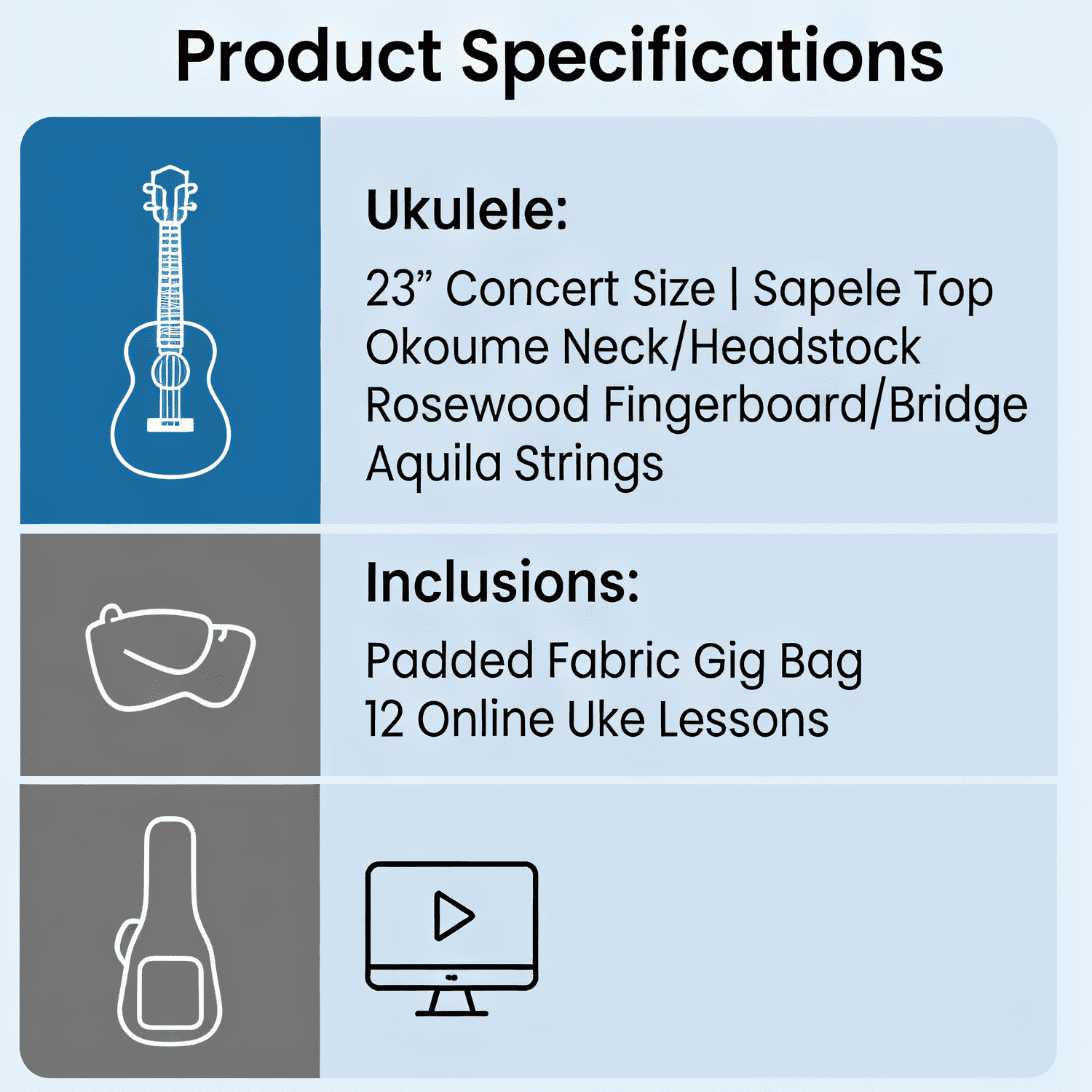 Ranch 26 Inch Blue Tenor Ukulele Kit for Adults | Sapele Wood Uke w/ Gig Bag & 12 Free Online Lessons
