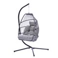 thumbnail image 3 of Egg Chair, Swing Chair with Stand, Outdoor PE Wicker Hanging Chair with Cushion, Heavy Duty Lounge Basket Chair, 330 lbs Capacity, Relaxing Chair for Patio, Balcony, Backyard, Gray, D7555, 3 of 10