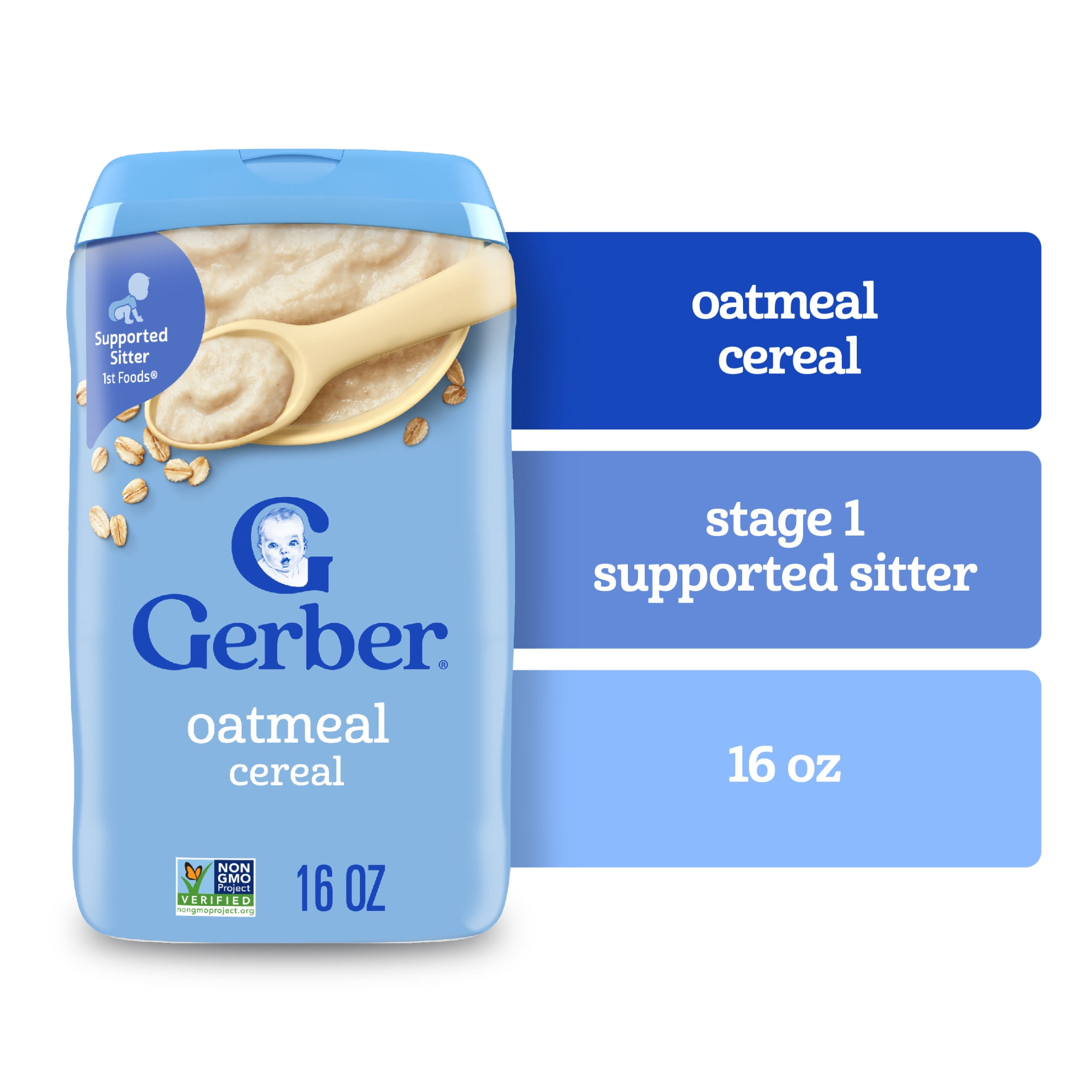 (2 pack) Gerber Stage 1 Baby Food, Baby Oatmeal Cereal, 8g Whole Grains, Infant Cereal 1 lb.