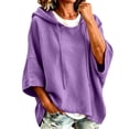thumbnail image 3 of HongQid Womens Hoodie Drawstring Hood Short Batwing Sleeve Cropped Oversized Spring Fall Long Sleeve Ladies Trendy Casual Outfit Clothing Pullover Sweatshirt, 3 of 10