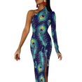 thumbnail image 1 of Unique Peacock Feather Long Dress Female Colorful Print Party Maxi Dress Spring Kawaii Bodycon Dresses Side Split Custom Clothes, 1 of 5