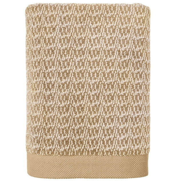 Better Homes & Gardens Signature Soft Melange Bath Towel in beige and white with textured pattern and solid border