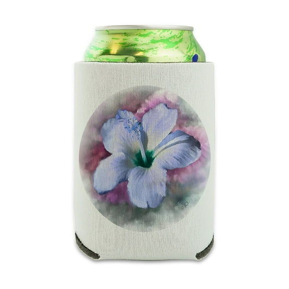 Tropical Blue Hibiscus Hawaiian Bloom Can Cooler - Drink Sleeve Hugger Collapsible Insulator - Beverage Insulated Holder