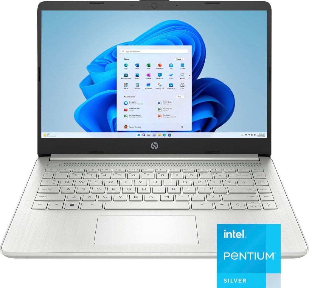 HP 14" HD Laptop, Intel Pentium Silver N5030, 4GB DDR4 Memory, 128GB SSD, Media Card Reader, Windows 11 Home in S Mode, One Year Office 365 Included, Natural Silver, 14-dq0703dx