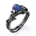 thumbnail image 4 of JeenMata Botany - 1.3 TCW Oval Shaped Lab Created Blue Sapphire - Four Prong Solitaire Bridal Set - 18K Black Gold Plating over Silver, 4 of 6