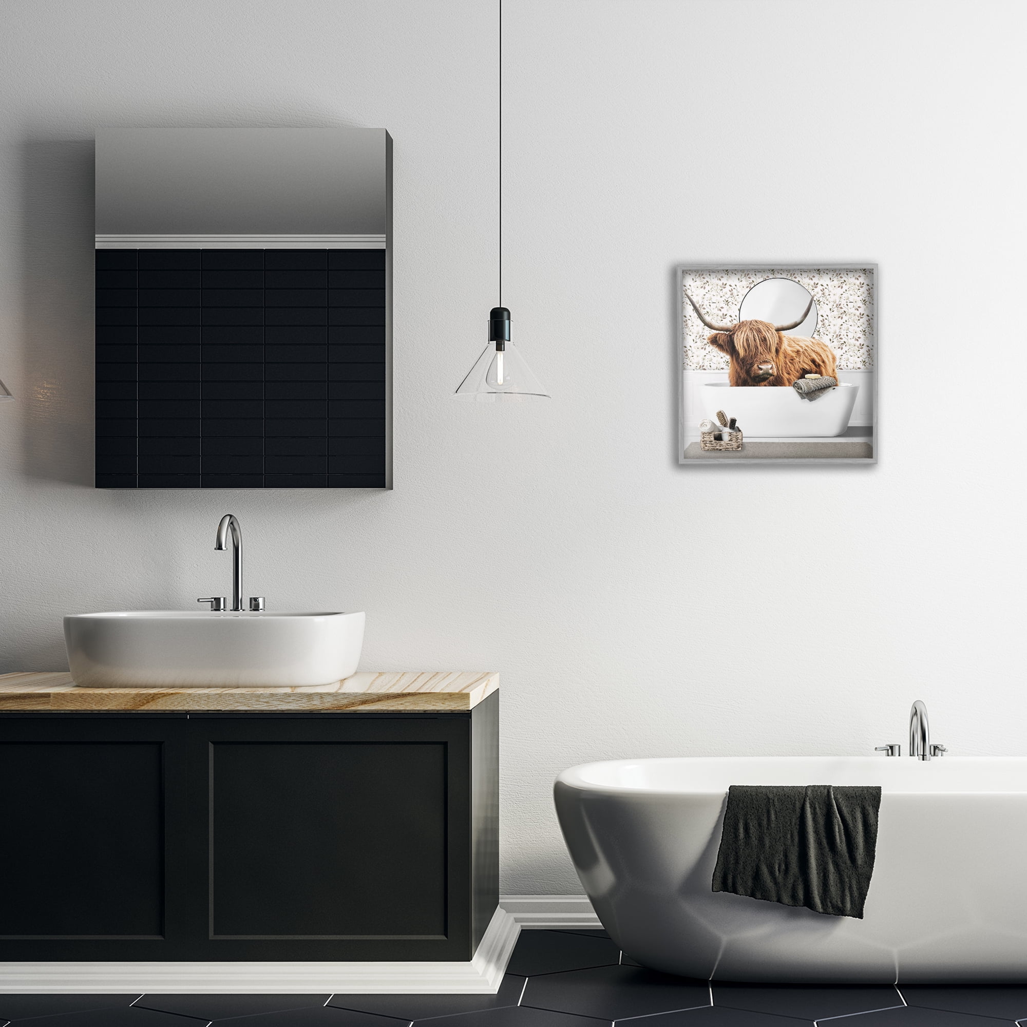 Stupell Industries Boho Cattle Bath Time Gray Framed Giclee Art, design by CAD Designs