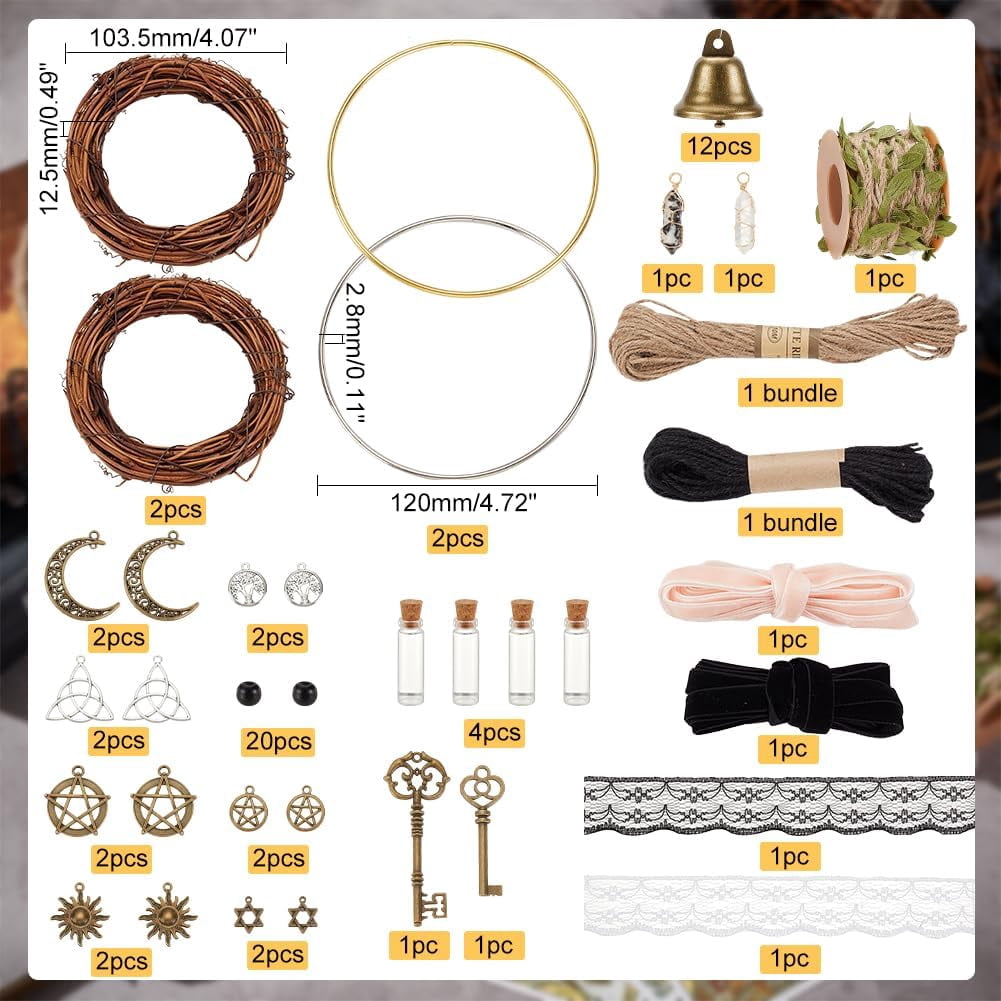 Bells for Door Knob Wind Chimes Wreath Hanging Bell Bells DIY Kit Magic Wind Chimes for Protection Circle Shape Supplies Decor for Home Protection Making DIY
