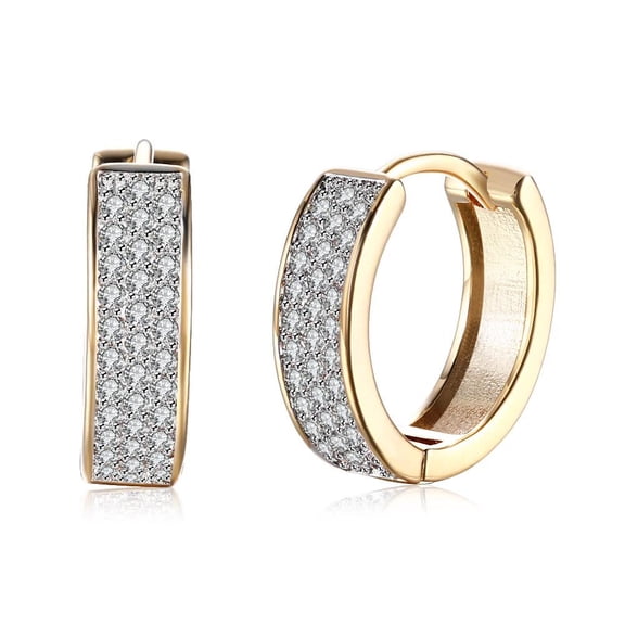Yellow Gold Plated Earrings Hoop Huggies Aaa Zircon Latch Back Clasp L567