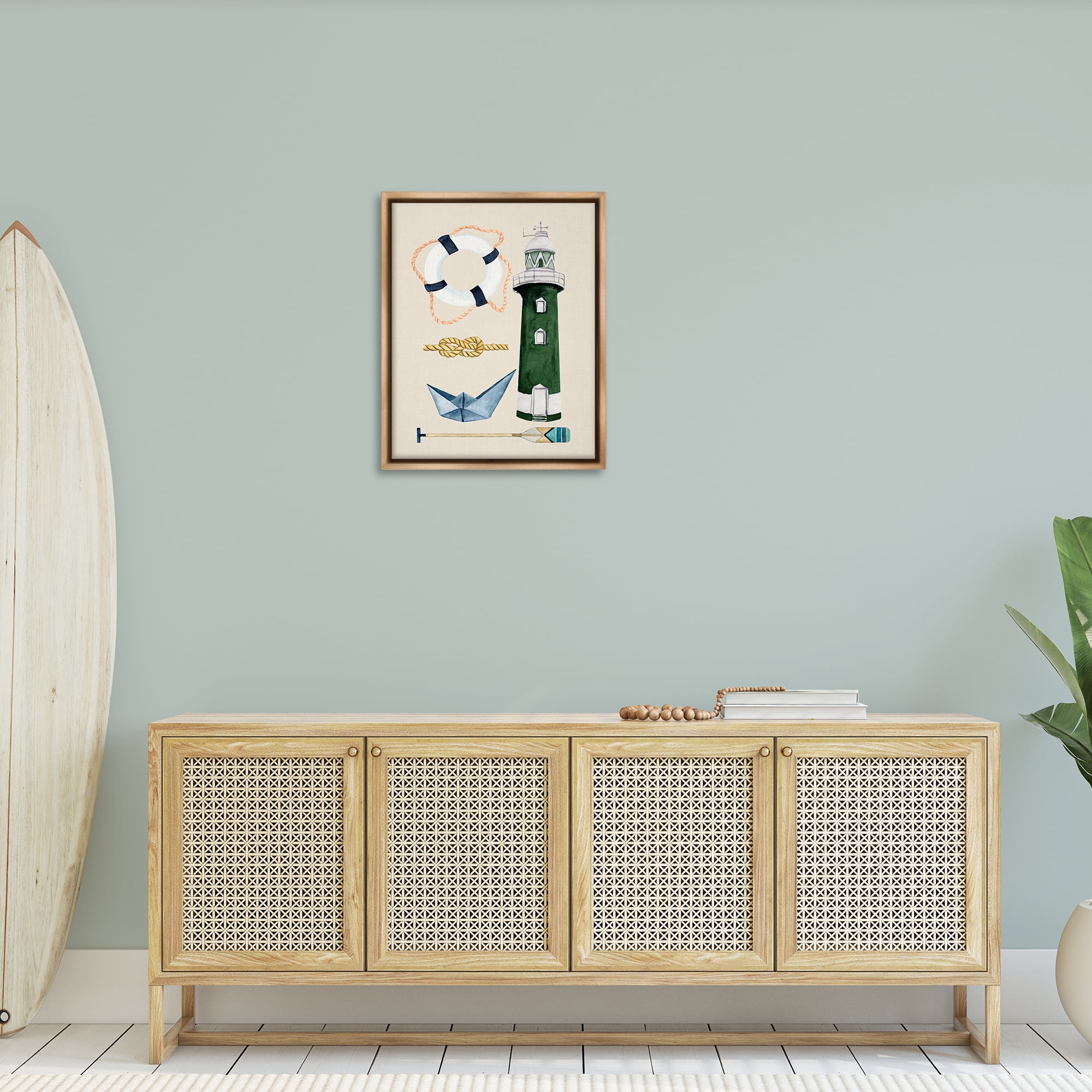 Stupell Industries Maritime Nautical Items Nautical & Beach Painting Brown Floater Framed Canvas Art Print Wall Art, 25 x 31
