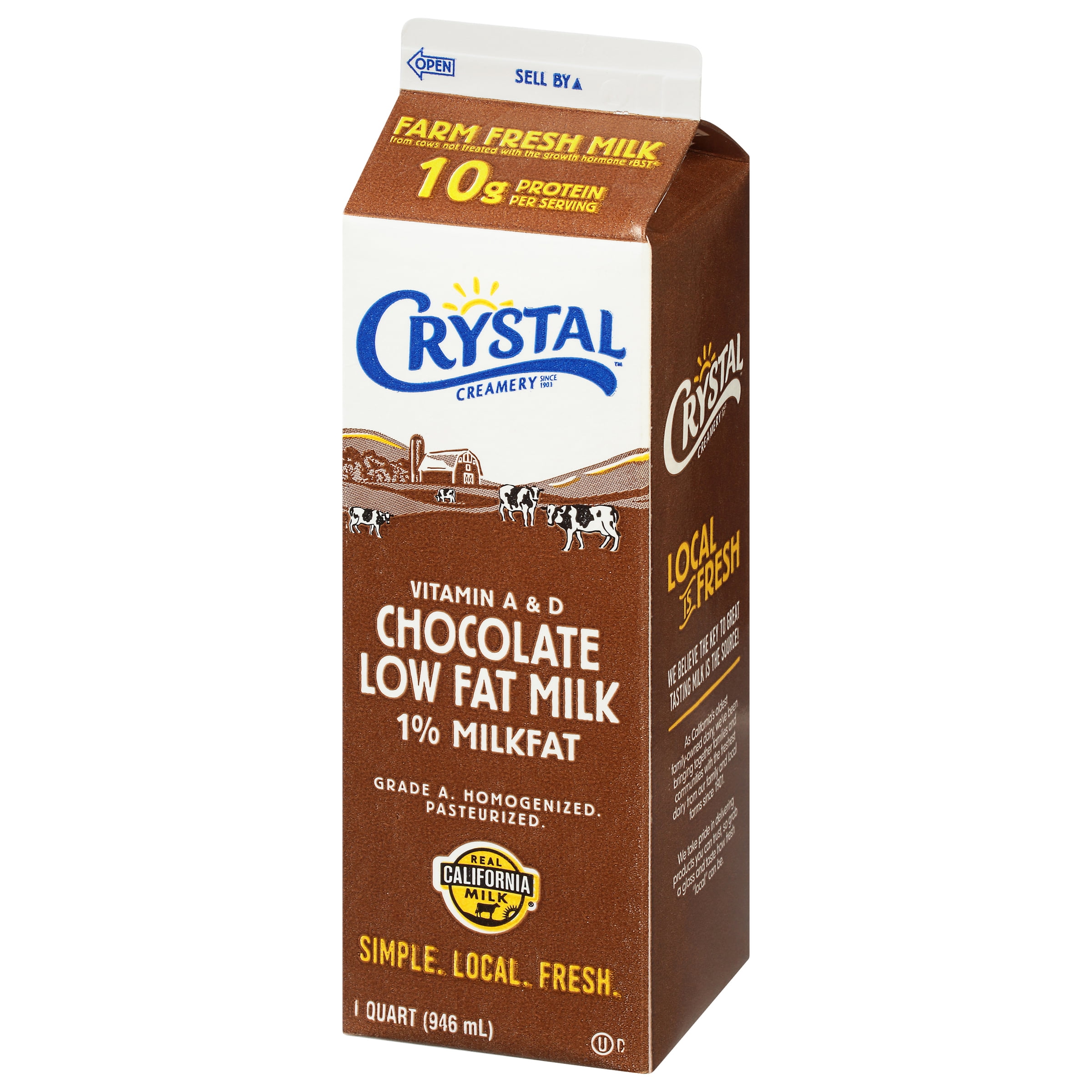 Crystal Creamery Fresh 1% Low-Fat Chocolate Milk, Paper, Carton, Quart 32 fl oz