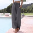 thumbnail image 2 of KDDYLITQ Linen Pants Women Petite Wide Leg High Waisted Pants Flowy Casual Baggy Drawstring Palazzo Trousers Dark Gray L, 2 of 5
