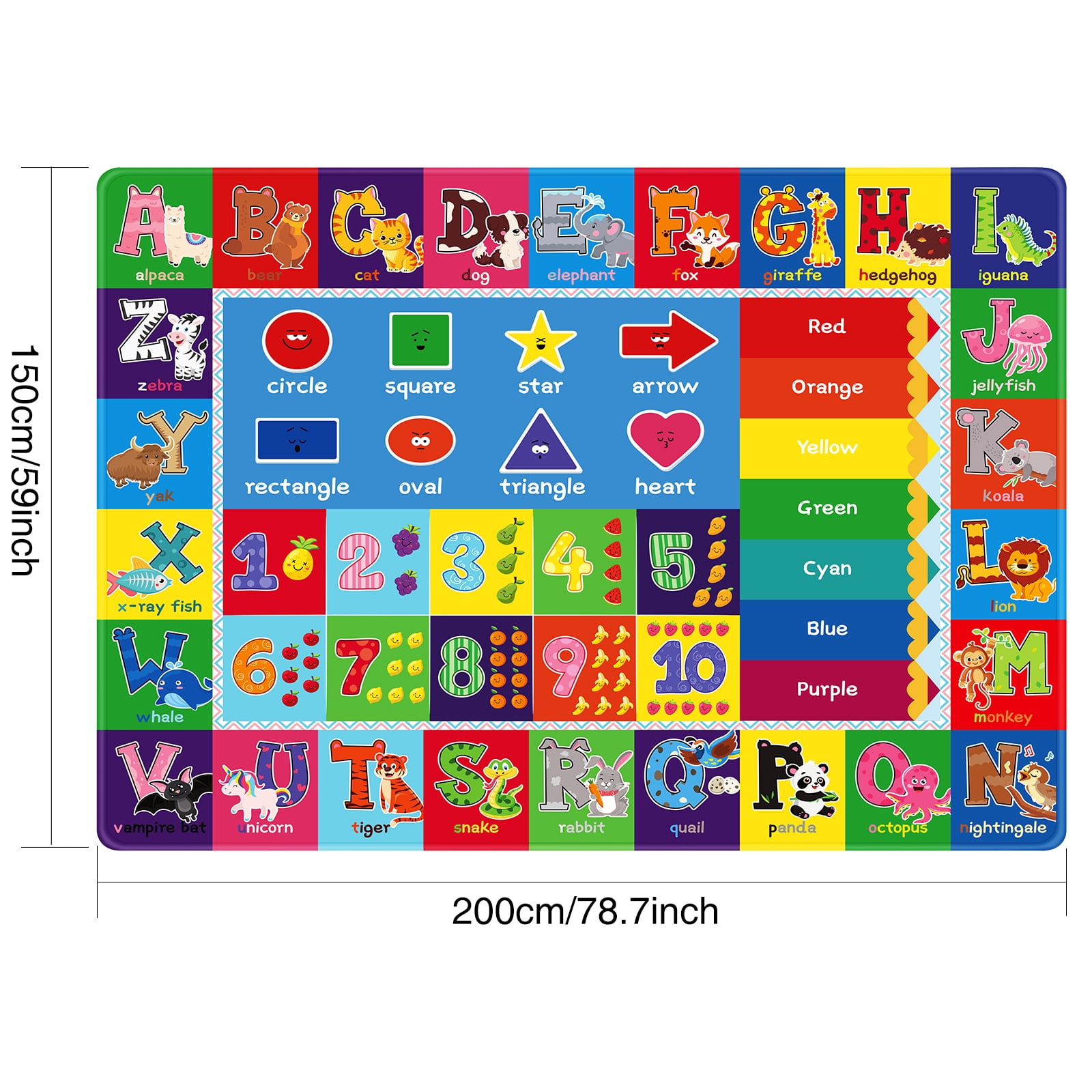 AKASISRUG Baby Play Mat Kids Rug for Playroom, Floor Mat for Toddlers, Playtime Collection ABC, Numbers, Animals Educational Area Rugs for Kids Room Classroom