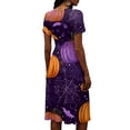thumbnail image 5 of Womens Halloween Dresses Pumpkin Bat V Neck Horror Midi Dresses Spider Webeb Short Sleeve Spooky Dresses, L, 5 of 5