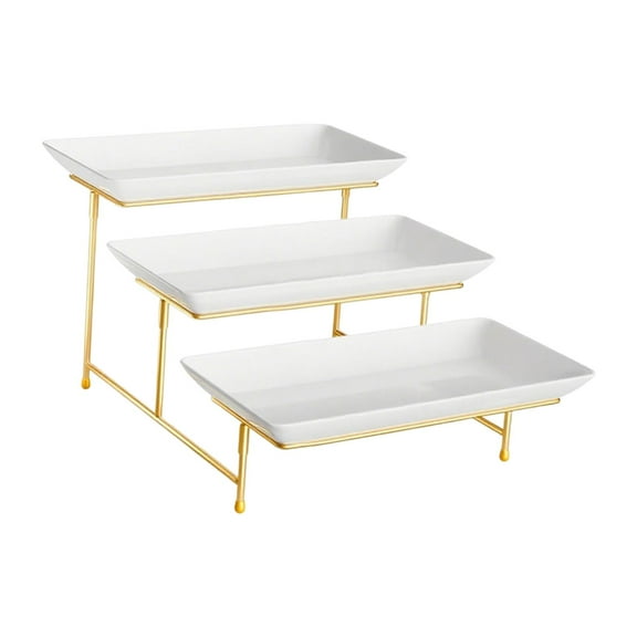 Cupcake Tier Stand Serving Tray Food Platter with Elegant White Melamine Plates for Kitchen Countertop Displays
