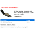 thumbnail image 2 of Oil Filter Housing - Compatible with 2011 - 2013 Dodge Challenger 3.6L V6 2012, 2 of 2