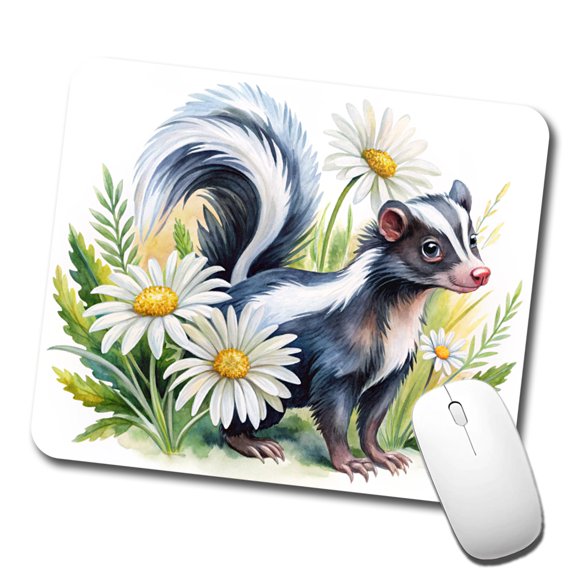 Skunk Watercolor Design With Daisies Mouse Pad Low Profile Gaming Mat