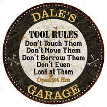 DALE'S Garage Rules 12" Round Metal Sign Garage Bar Wall Décor 200120013048
