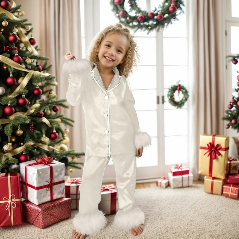 Christmas Pjs Kids Preppy Clothes Satin Pajamas for Girls – Coat