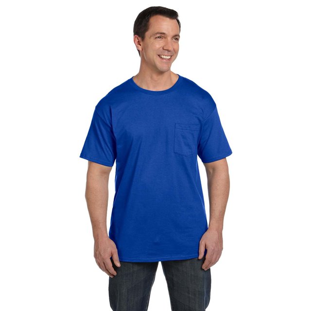 The Hanes 61 oz Beefy-T with Pocket DEEP ROYAL M