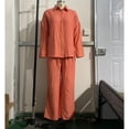 thumbnail image 4 of Yokua Women's long sleeved shirt two-piece loose cotton and linen button up cardigan pants set, 4 of 9