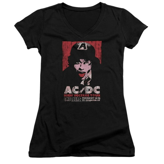 Acdc High Voltage Live 1975 Juniors V-Neck Shirt (Black, )